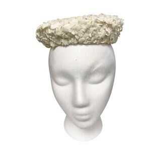 Vintage Gertrude California Womens Ivory Bow Pillbox Fascinator Hat